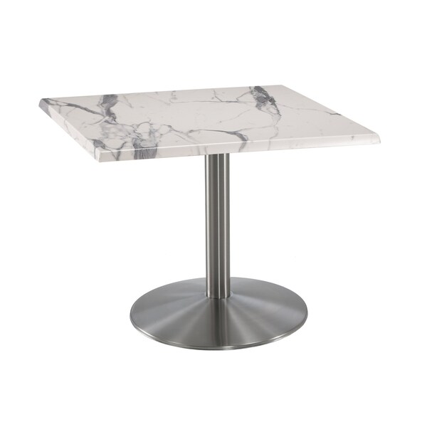 30" Tall OD214 Stainless Steel Table Base 22" Diameter 30"x30" Square White Marble Top